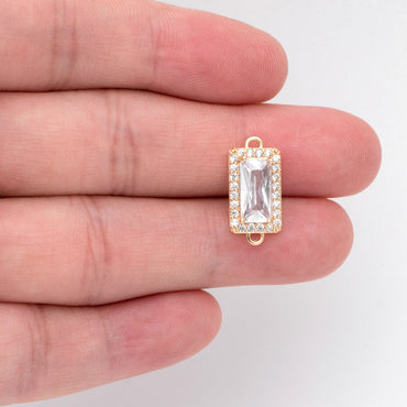 4pcs CZ pave Gold Rectangle Charms, 17x8mm, 18K Gold plated Brass Geometric Connectors (GB-3231-D)