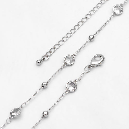 Adjustable Necklace with Extender, Rhodium plated Brass, CZ Pave Beaded Chain, 16-18 inch, Ready to Wear (#LK-338-2)