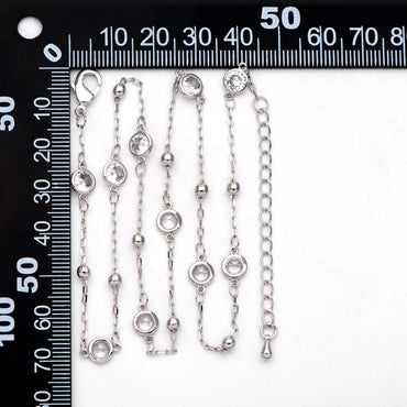Adjustable Necklace with Extender, Rhodium plated Brass, CZ Pave Beaded Chain, 16-18 inch, Ready to Wear (#LK-338-2)
