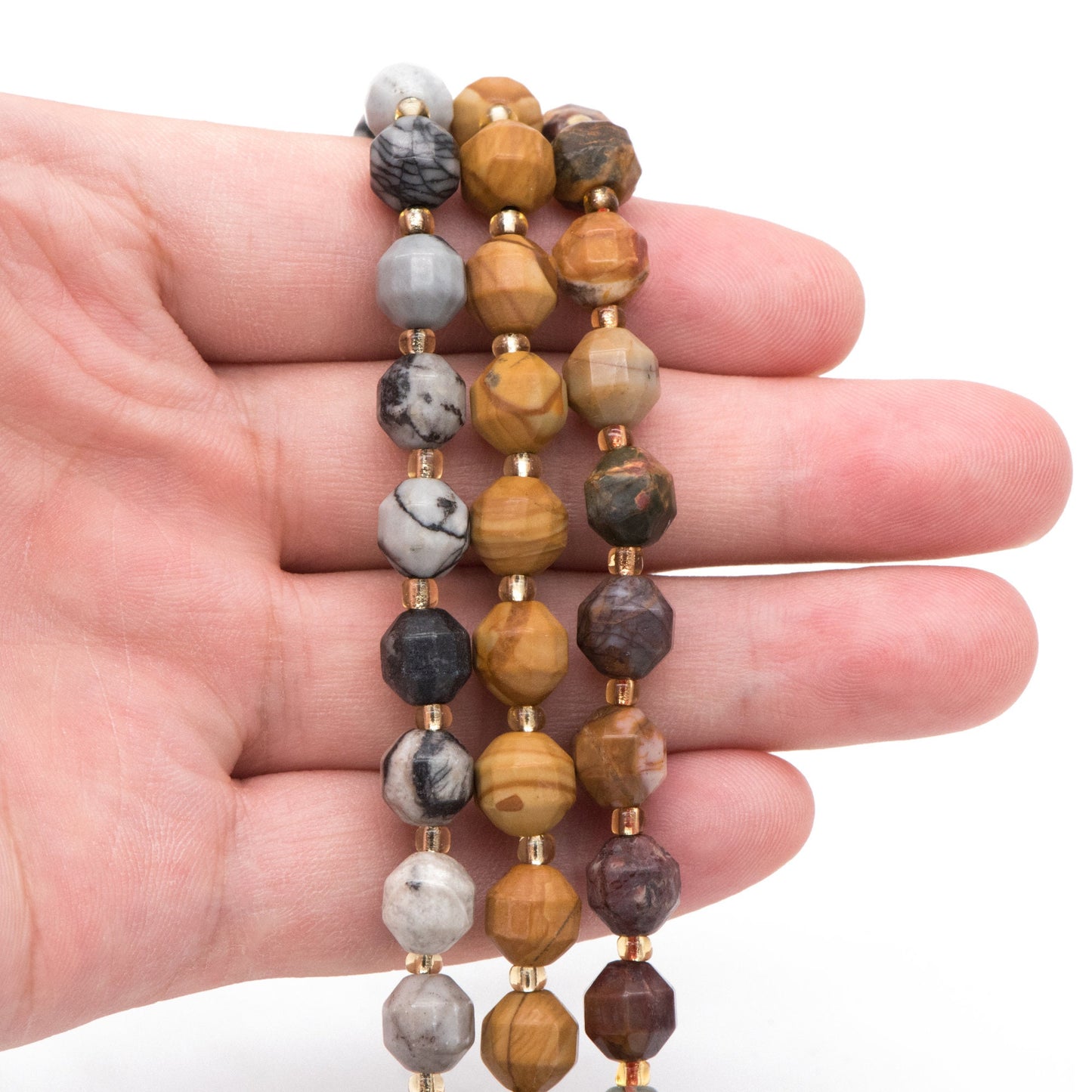 8x8.5mm Matte Black Network Jasper, Wood Grain Jasper, Picasso Jasper, Faceted Prism Gemstone Beads, Full 14.5 inch strands (TR-045)