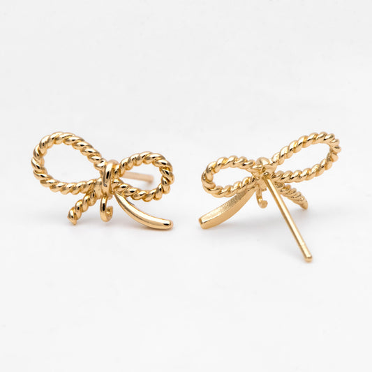 4pcs Gold plated Brass Bow Knot Ear Posts 14x10mm, Bowknot Stud Earrings (GB-747-B)