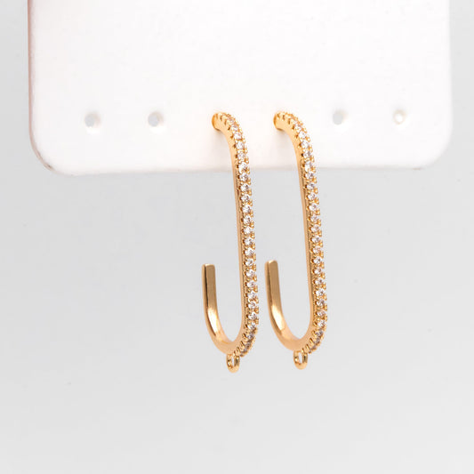 4pcs CZ pave Gold Bar Stud Earring with Loop, Gold Plated Brass Ear post Findings (GB-3233)