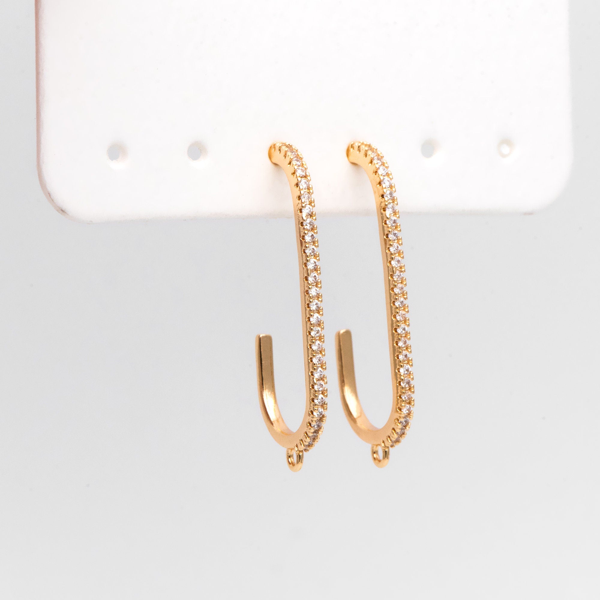 4pcs CZ pave Gold Bar Stud Earring with Loop, Gold Plated Brass Ear post Findings (GB-3233)