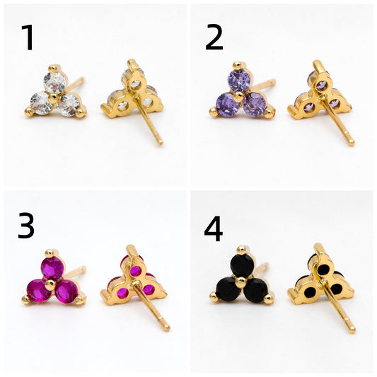 4pcs Gold Flower Stud Earring, Dainty Floral Ear Posts 8mm, CZ pave Tiny Earring Studs (GB-3244)