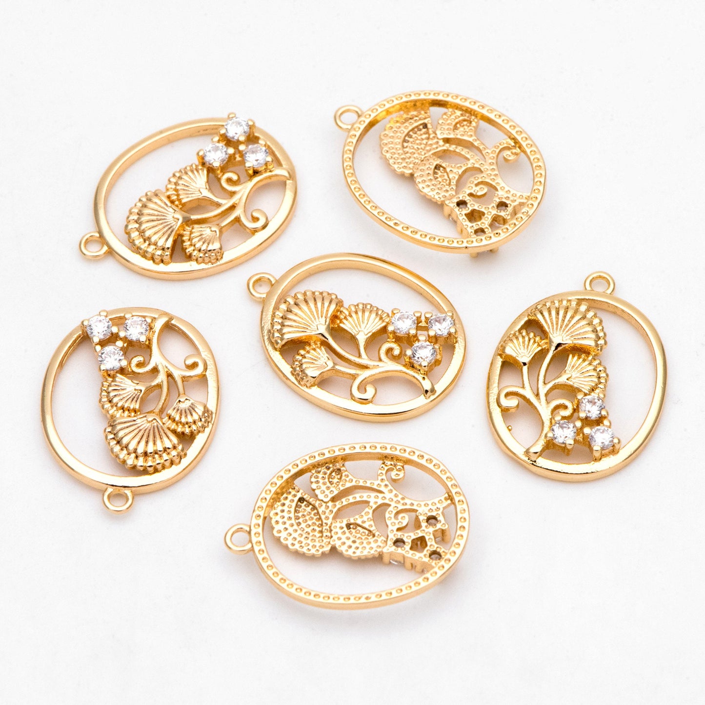 4pcs CZ Pave Gold Oval Flower Charms, Earring Findings, Jewelry Making, Diy Material, Jewelry Supplies (GB-3118-H)
