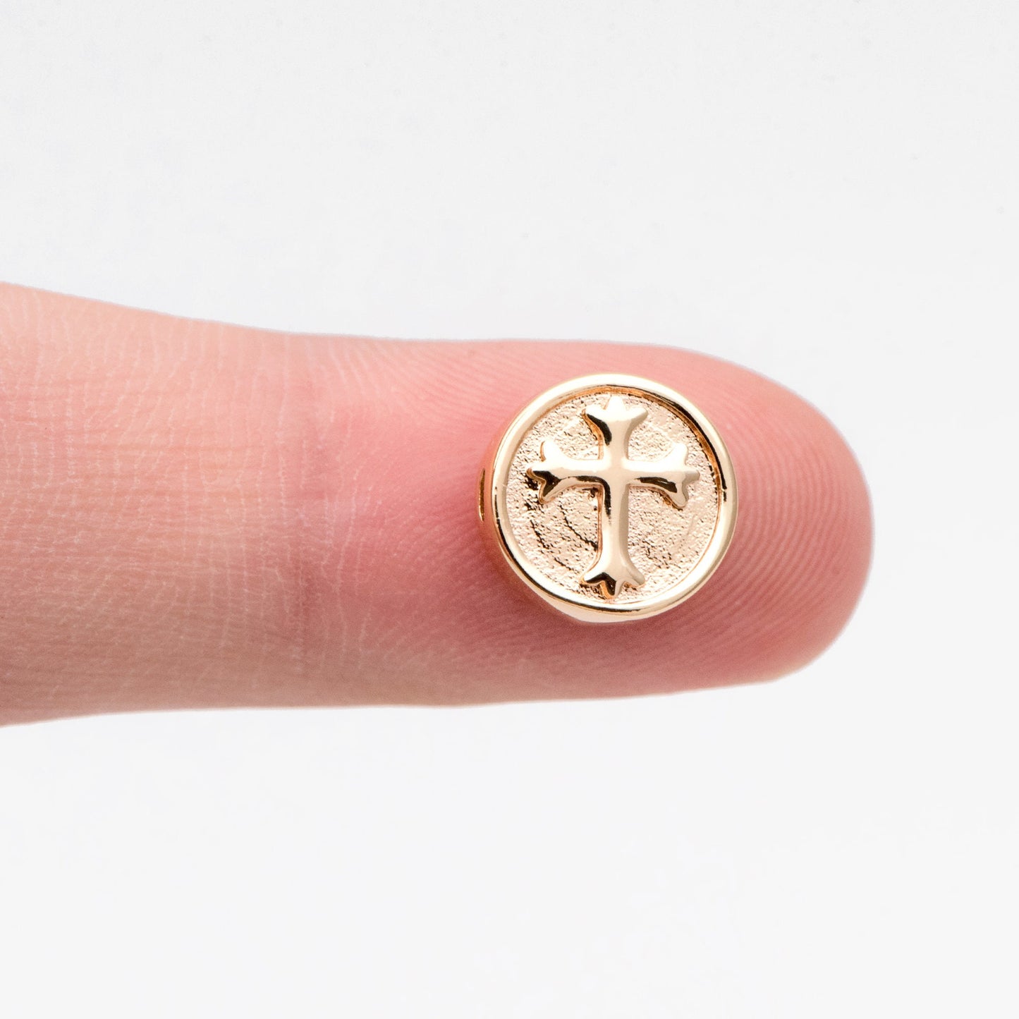 10pcs Gold Round Cross Spacer Beads 10mm, Real Gold plated Brass Spacer Beads (GB-3185)