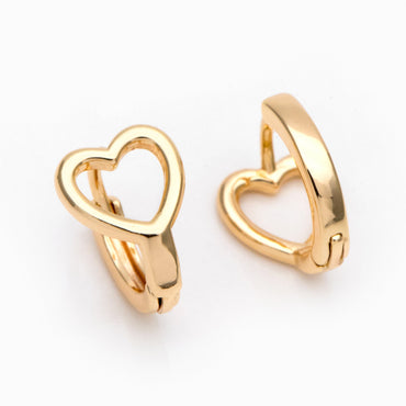 10pcs Gold Heart Hoop Earrings, 18K Gold plated Brass, Huggie Earrings, Minimalist Earring, Small Gold Hoops Earring (GB-3208)