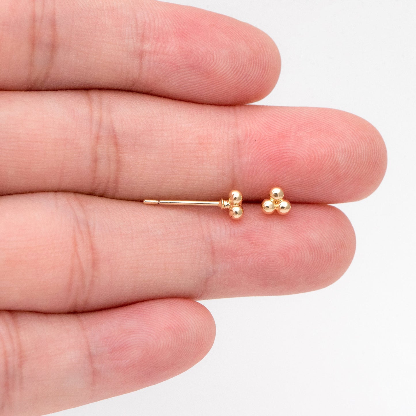 10pcs Extra Tiny Three Ball Stud Earrings, Gold/ Rhodium Plated Brass Stud Earrings, DIY Ear Findings (GB-3268)