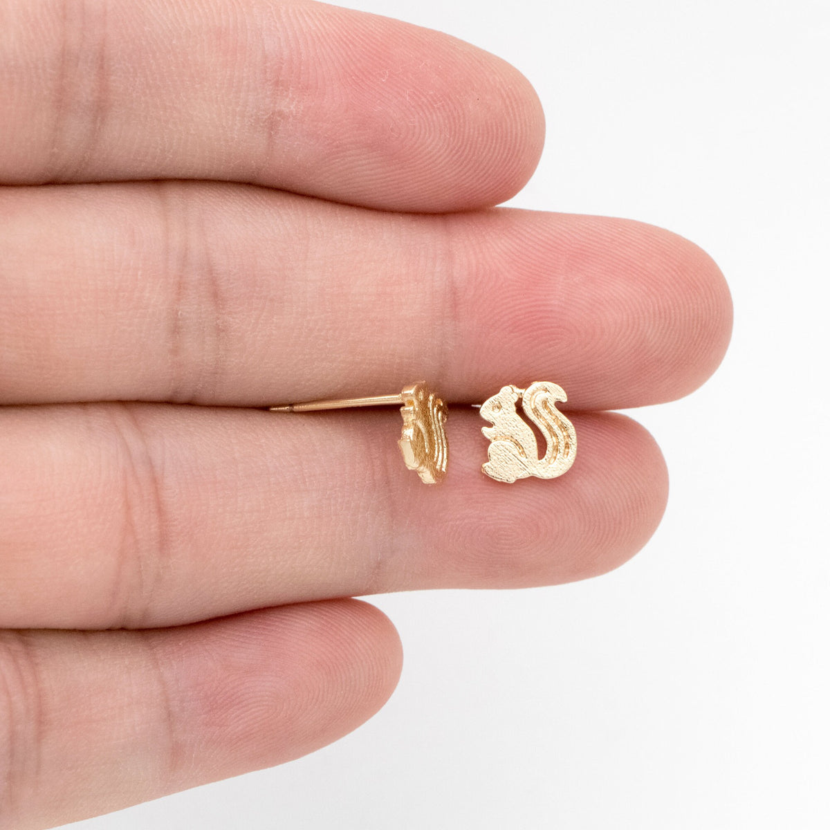 10pcs Gold Squirrel Ear Posts 8x8mm, Gold Plated Brass Minimalist Stud Earrings (GB-3293)