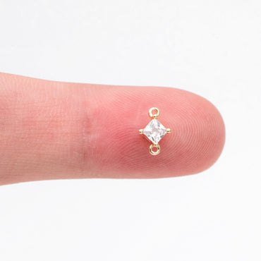 10pcs CZ pave Gold/ Silver/ Rose Gold Rhombus Charms, 8x5mm, 18K Gold/ Rhodium plated Brass,Geometric Connectors, Square Pendants (GB-503-A)