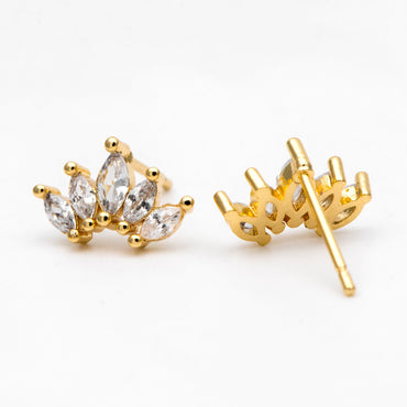 4pcs CZ Pave Leaf Earring, Flower Ear Posts, Dainty Earrings, Jewelry Making, Diy Material, Jewelry Supplies (GB-3369-A)