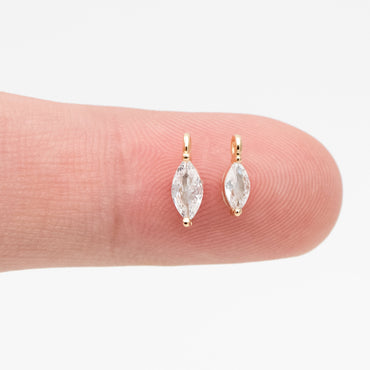 10pcs CZ pave Gold/ Silver tone Tiny Gold Leaf Charm, Gold/ Rhodium plated Brass, Horse Eye Charm (GB-1023)