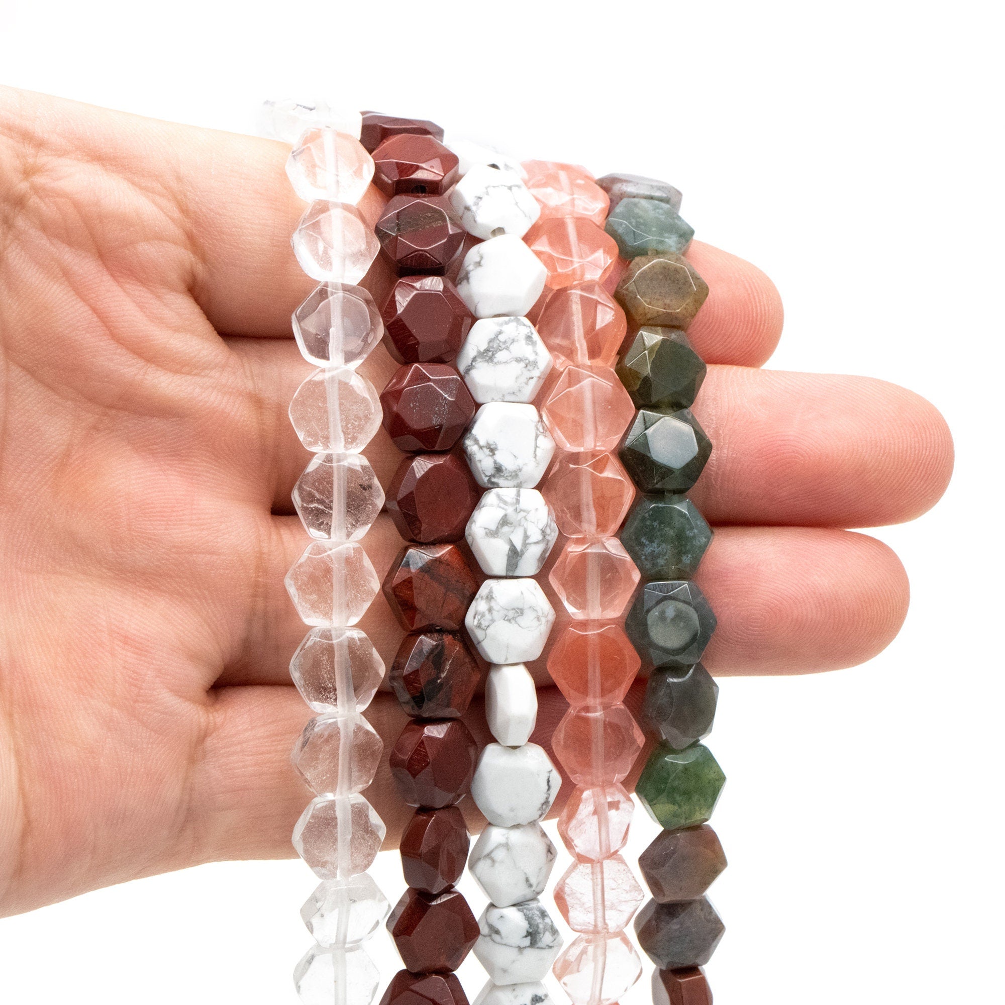 25pcs Hexagon Gemstone Beads, 9x8mm, Bracelet Beads, Beads Supply (TR-069)