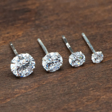 Sterling Silver Minimalist Stud Earring, Dainty CZ Diamond Earring, 3/ 4/ 5/ 6mm (CY-031)/ 1 pair