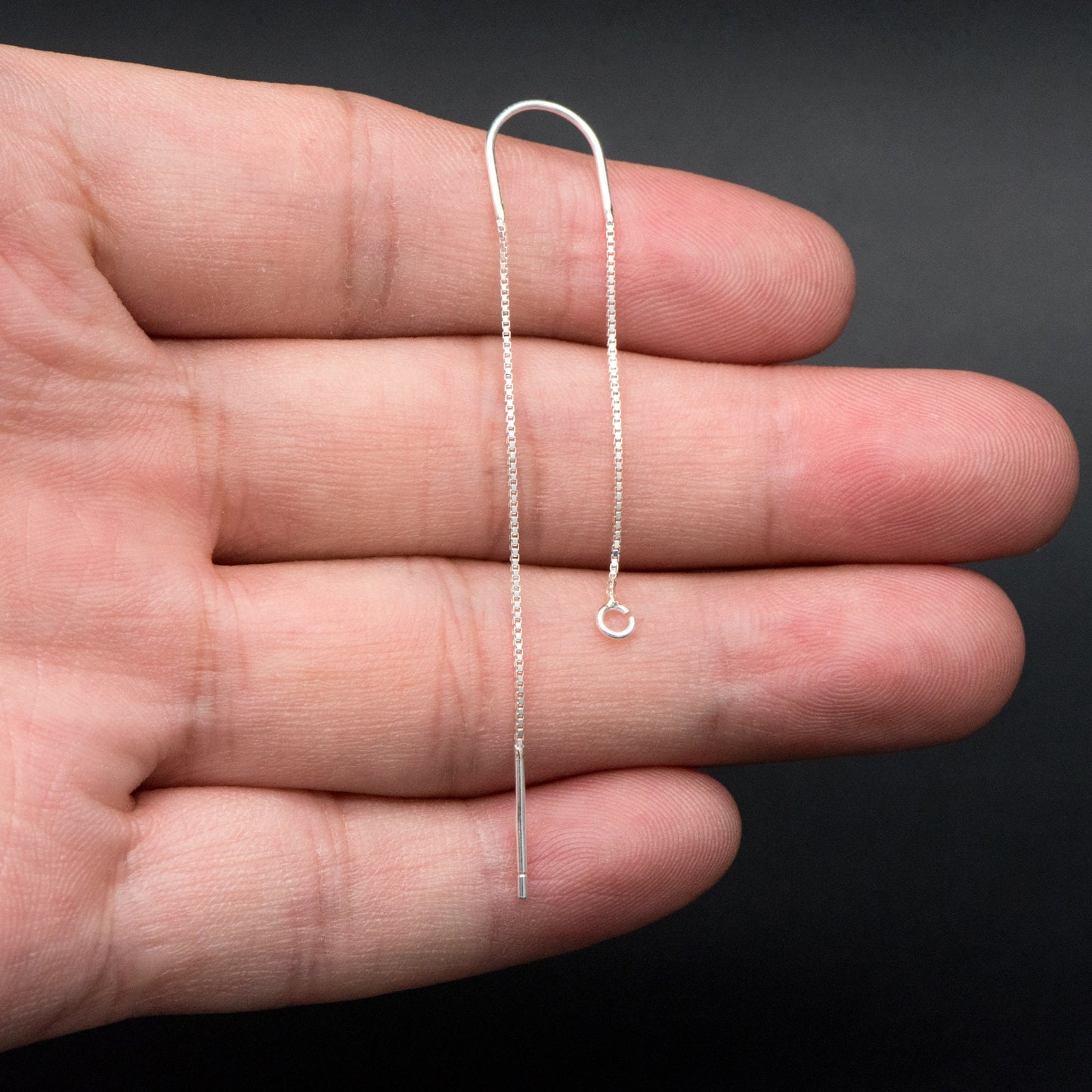 10pcs Sterling Silver Threader Earrings, .925 Silver Box Chain, Earwire Thread with Open Jump Ring (CY-033)