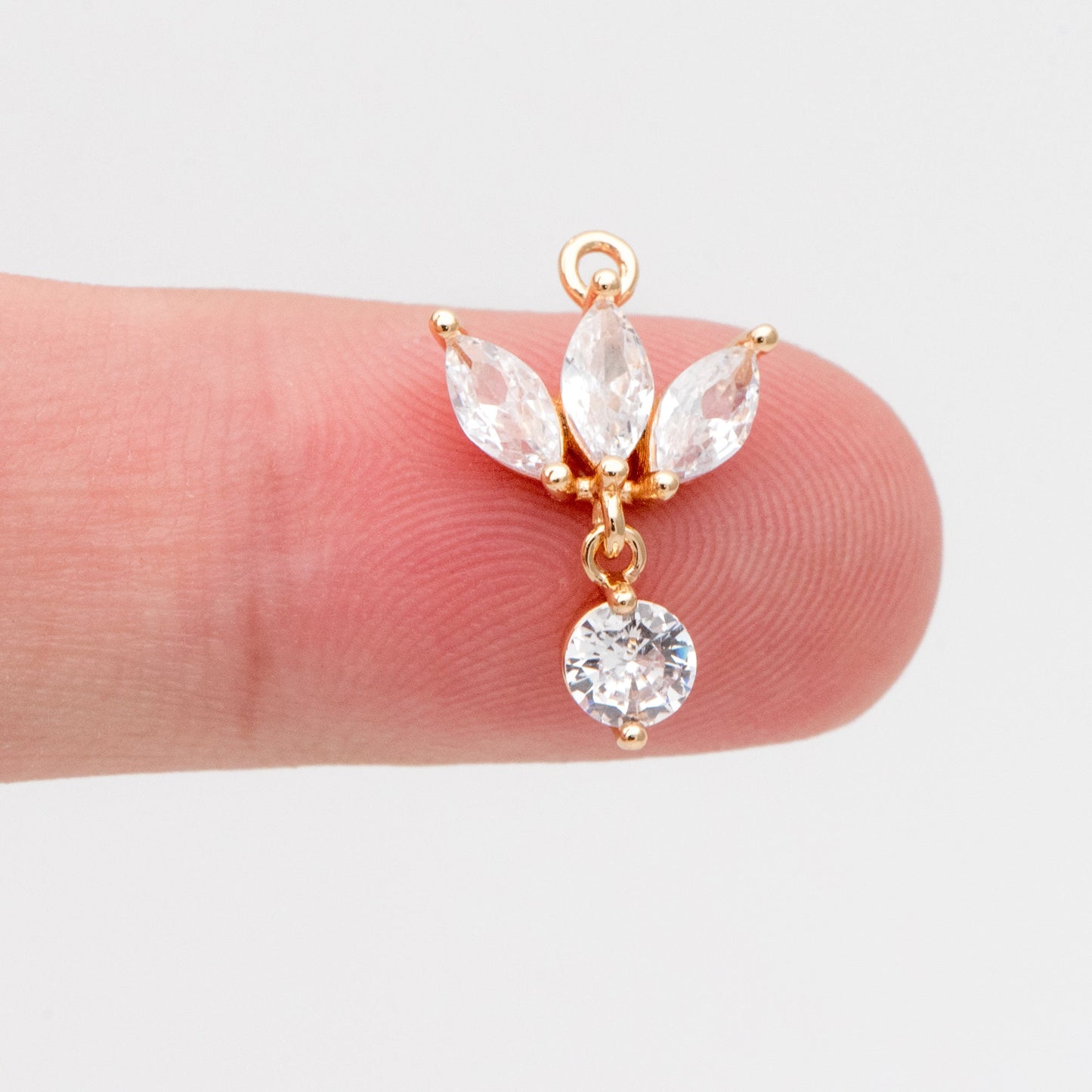 4pcs Gold CZ Pave Flower Charm 18x12mm, Real Gold plated Brass Leaf Pendants (GB-584-E)