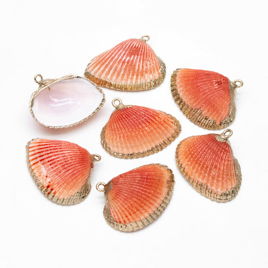 10pcs Natural Shell Charms, Gold plated Shell Pendants, Yellow/ Orange/ Red (#V1390)