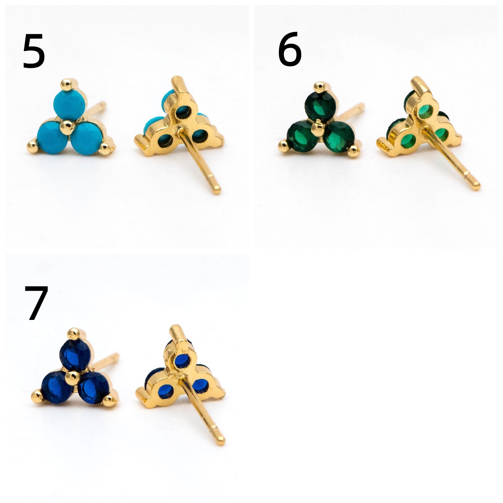 4pcs Gold Flower Stud Earring, Dainty Floral Ear Posts 8mm, CZ pave Tiny Earring Studs (GB-3244)