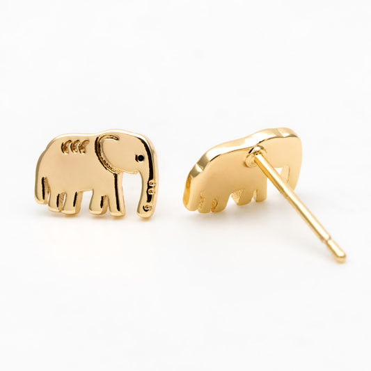 10pcs Gold/ Silver Elephant Ear posts 6x9mm, Gold/ Rhodium Plated Brass Minimalist Stud Earrings (GB-3309)