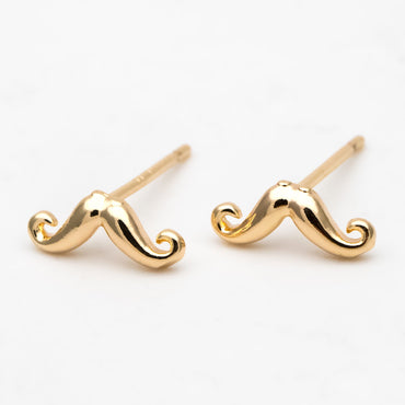 10pcs Gold Mustache Ear Posts 4x10mm, Gold Plated Brass Minimalist Stud Earrings (GB-3292)