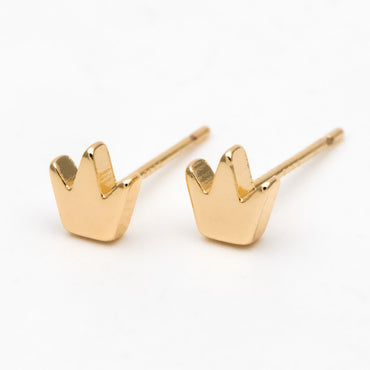 10pcs Gold Crown Ear posts 6mm, Gold Plated Brass Minimalist Stud Earrings (GB-3327)