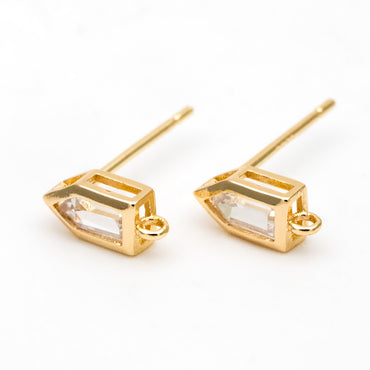 4pcs CZ Pave Arrow Earring Studs, 18K Gold plated Brass Ear Posts, Geometric Earring Findings (#GB-3329)