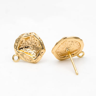 10pcs Gold Irregular Earring with Loop, 18K Gold plated Brass, Stud Earring Components (GB-3330)
