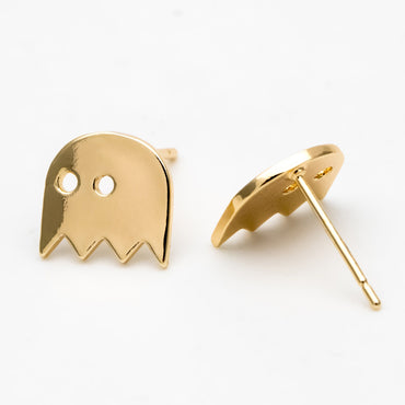 10pcs Gold Ghost Ear Posts 10x10mm, Gold Plated Brass Minimalist Stud Earrings (GB-3312-D)