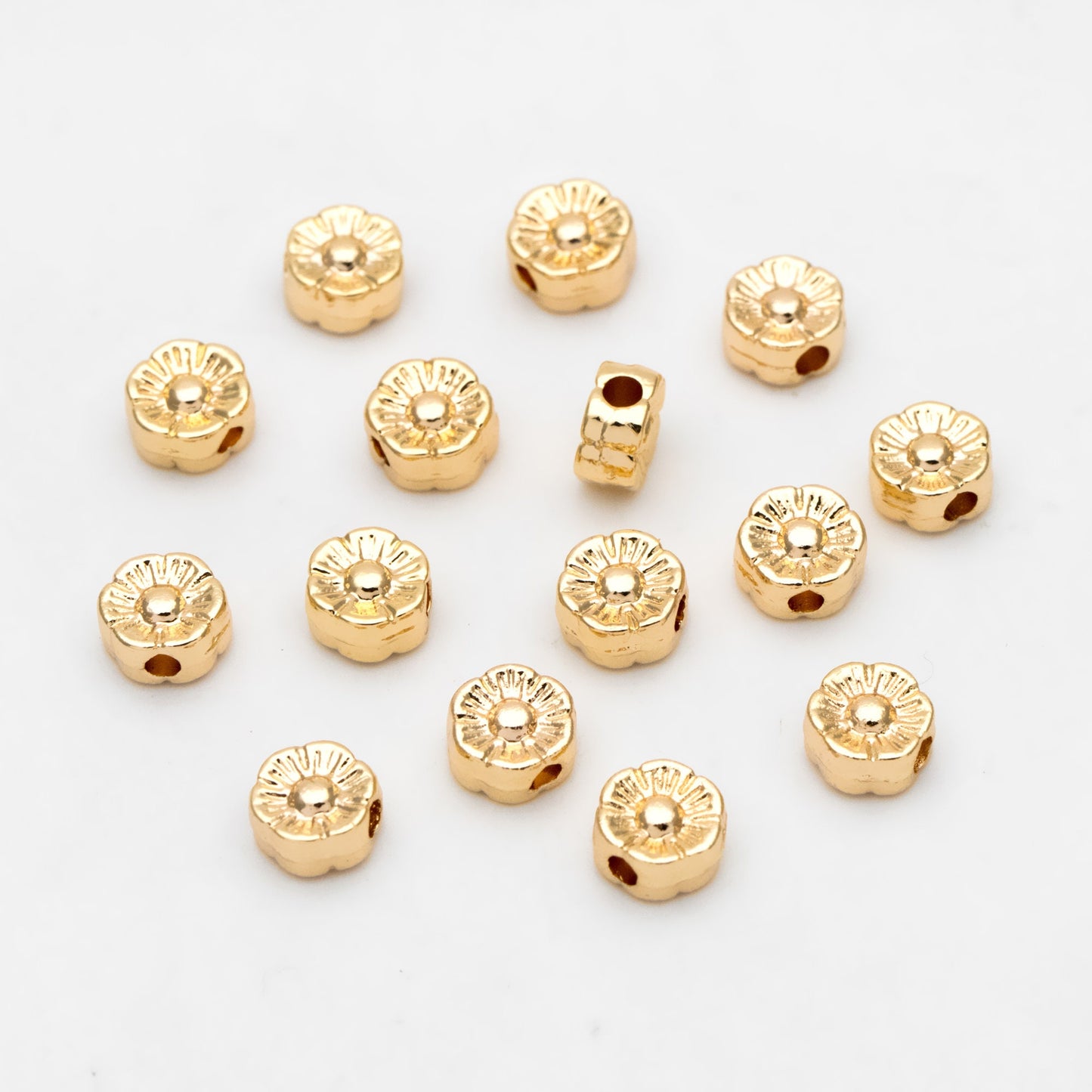 10pcs Gold Flower Spacer Beads 6mm, Real Gold plated Brass Spacer Beads (GB-3296)