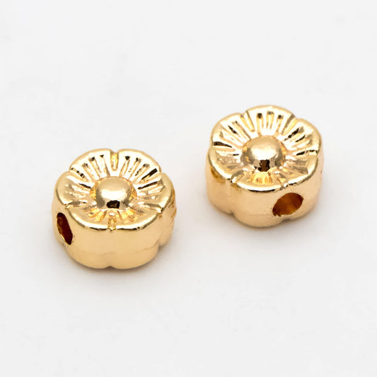 10pcs Gold Flower Spacer Beads 6mm, Real Gold plated Brass Spacer Beads (GB-3296)