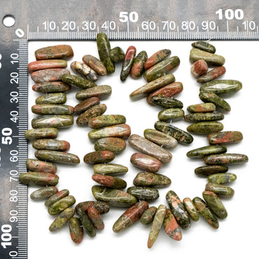 Natural Unakite Jasper Loose Beads, Stick Pebble Chip Shape, 15.5"Strd (TR-051-1)