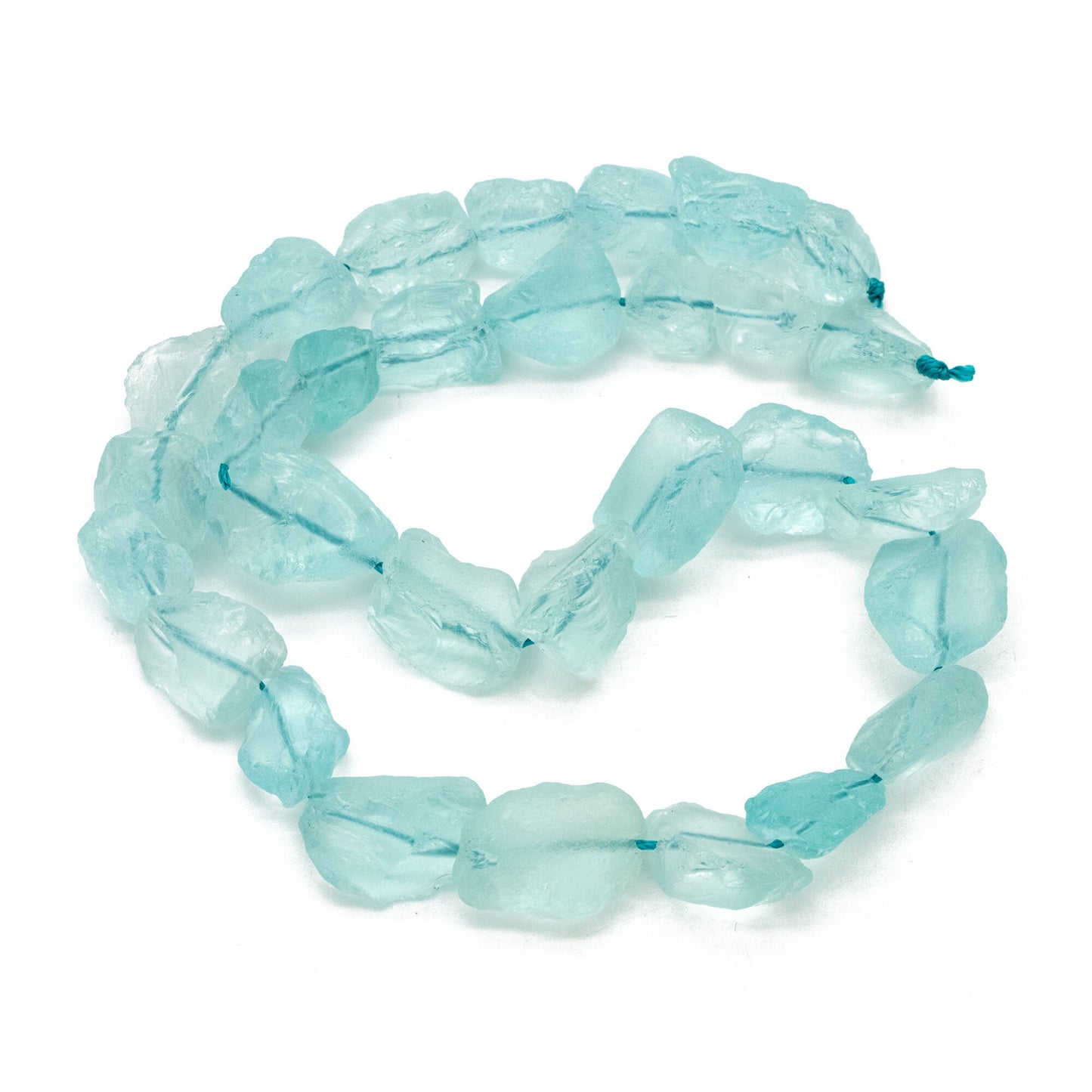 Clear Blue Sea Glass Rough Beads, Full 15.5 inch strands (TR-053)