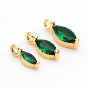 10pcs Green Glass pave Tiny Leaf Charm, Emerald Marquise Charms (GB-3299)