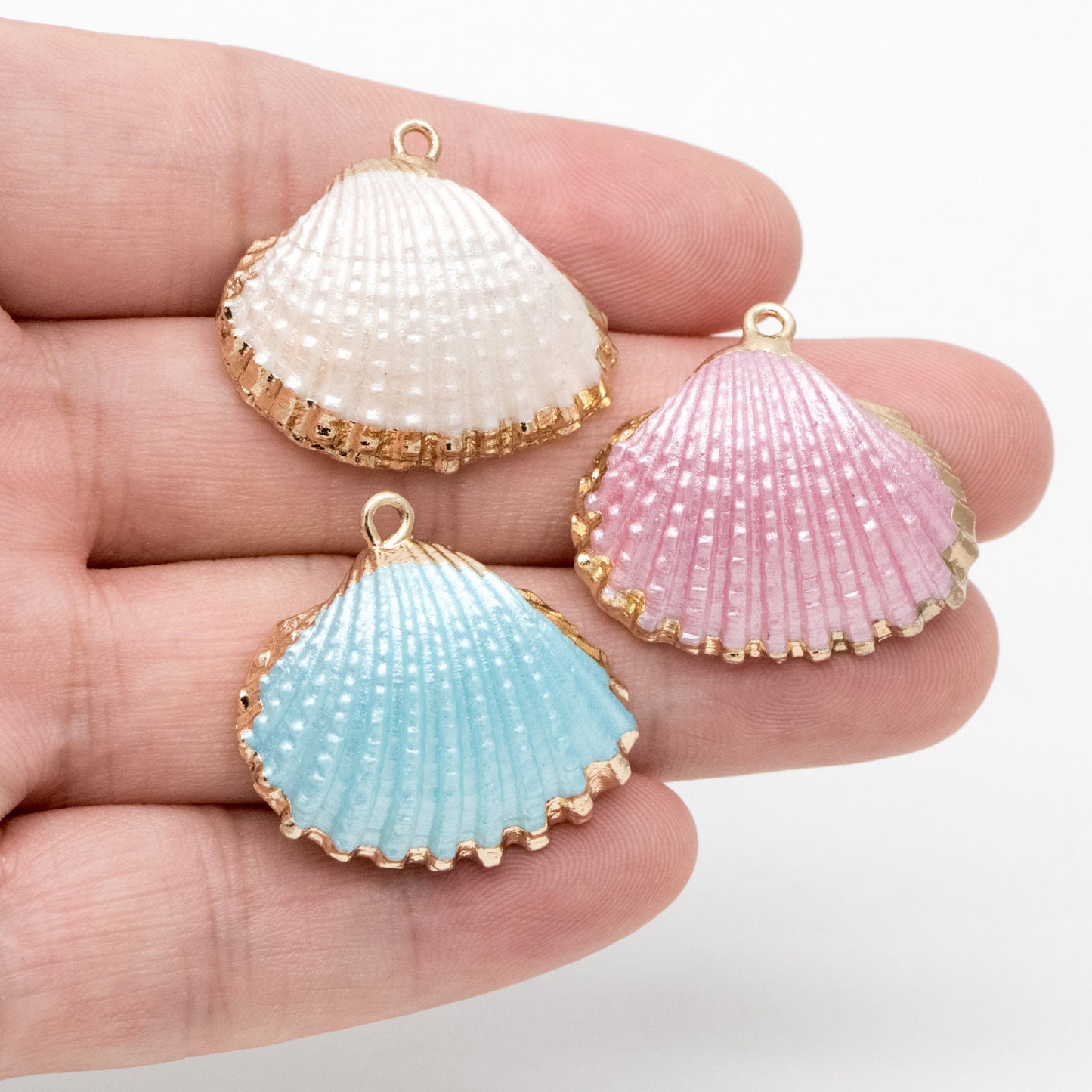 10pcs Natural Shell Charms, Gold plated Shell Pendants, White/ Aqua/ Pink (#V1388)