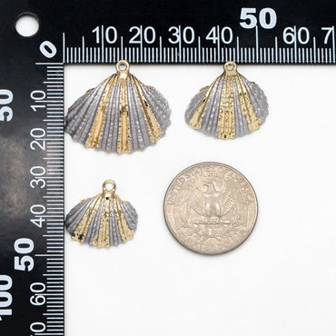 10pcs Natural Shell Charms, Gold plated Shell Pendants, Grey Striped Pattern (#V1400)