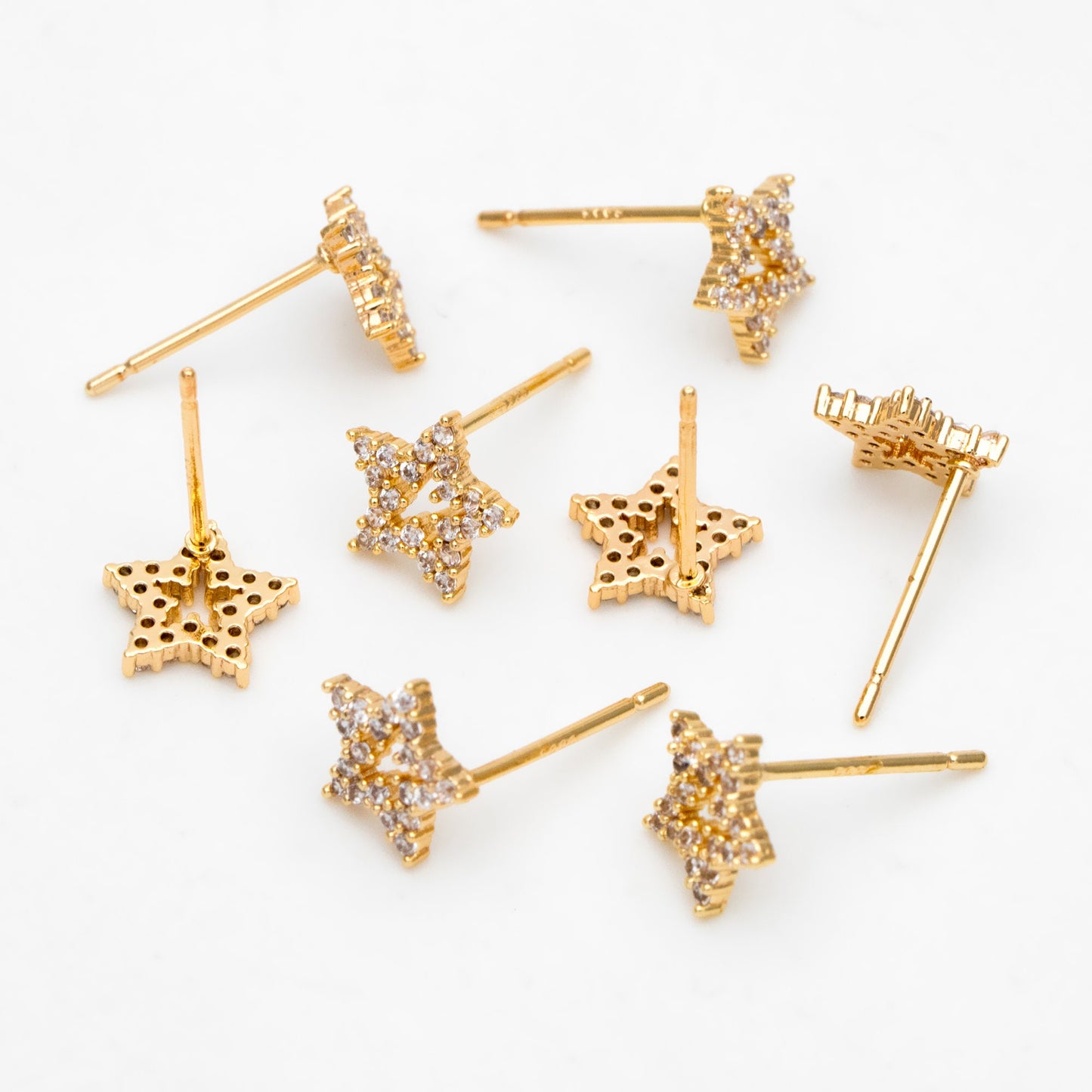 10pcs CZ Pave Star Ear Posts: 18K Gold Plated Brass Stud Earrings, 10mm, (GB-3041-P)
