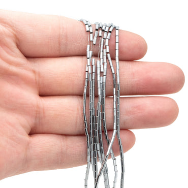 130pcs Cylinder Hematite Beads, Round Tube Spacer Beads 1.5x3mm, Silver (#V6100-2)