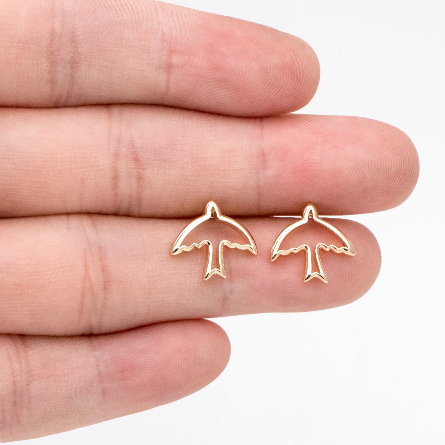 10pcs Gold Hollow Swallow Ear Posts 12x13mm, Gold Plated Brass Bird Stud Earrings (GB-3315)