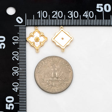 10pcs Shell Pave Gold Flower Charms, 18K Gold plated Brass, Rhombus Flower Pendants Connector (GB-3780-L)