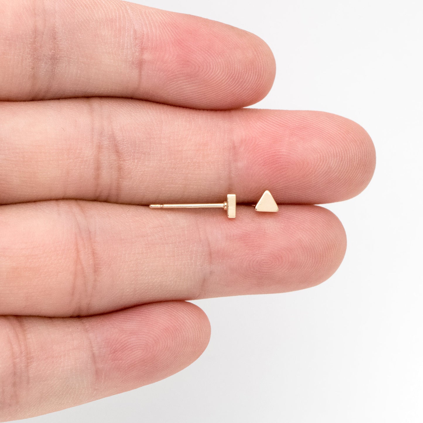 10pcs Gold/ Silver Triangle Minimalist Earrings, 4mm, Real Gold/ Rhodium Plated Brass Geometric Earring Studs (GB-3332)