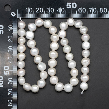 Freshwater Button Pearl 7-8mm, White Fresh Water Coin Pearl, Natural Mushroom Pearl Beads -(PL-73)/ 14.5" Full strand