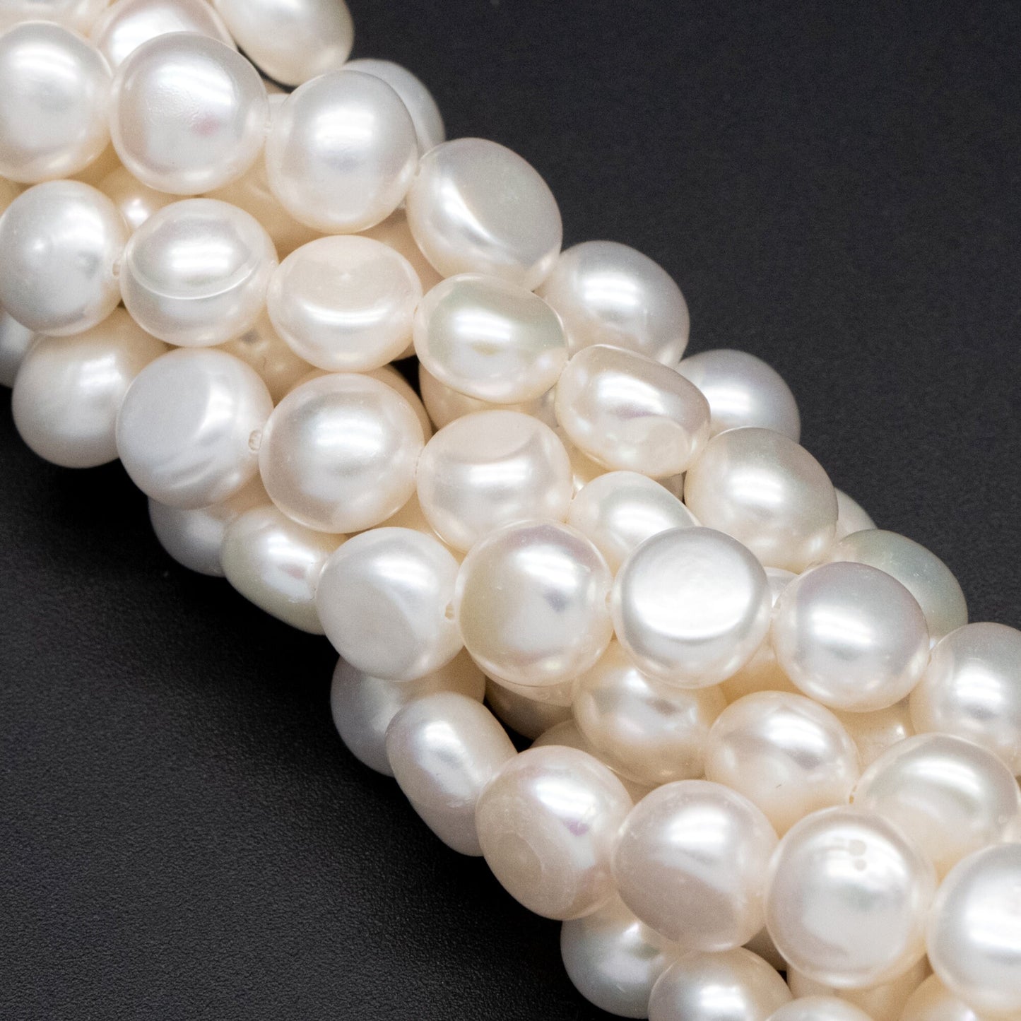 Freshwater Button Pearl 7-8mm, White Fresh Water Coin Pearl, Natural Mushroom Pearl Beads -(PL-73)/ 14.5" Full strand