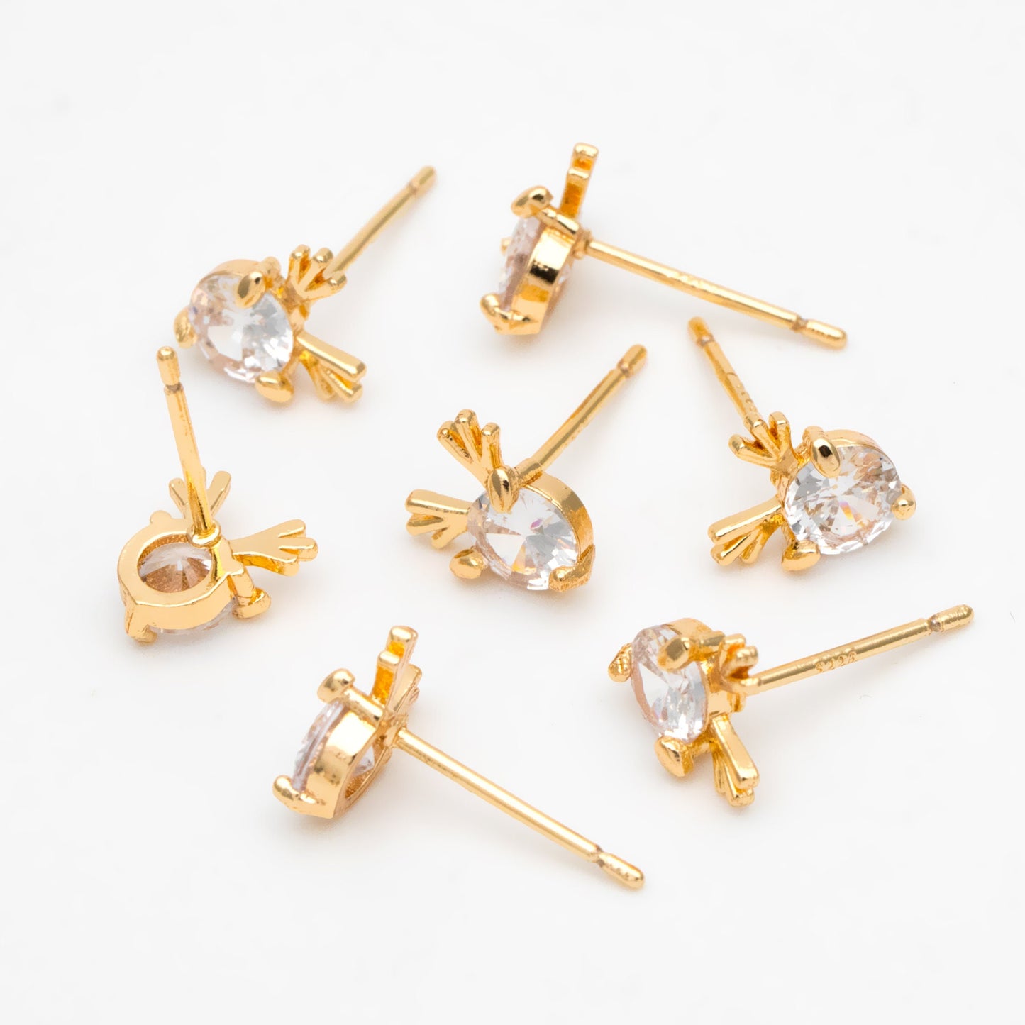 10pcs CZ Pave Gold Buck Horn Ear Posts, 18K Gold Plated Brass, Christmas earring,Deer Horn Antlers Earring (GB-139-G)