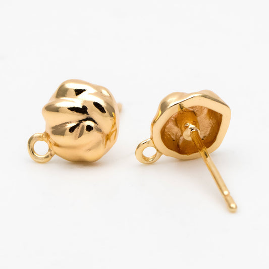 10pcs Gold Irregular Earring with Loop, 18K Gold plated Brass, Stud Earring Components (GB-3339)