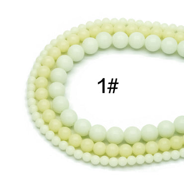 Luminous Stone Beads, Glow in the Dark, Blue/ Green/ Yellow/ Purple Fluorescent Sphere Ball Beads, 14" Strand (TR-014)