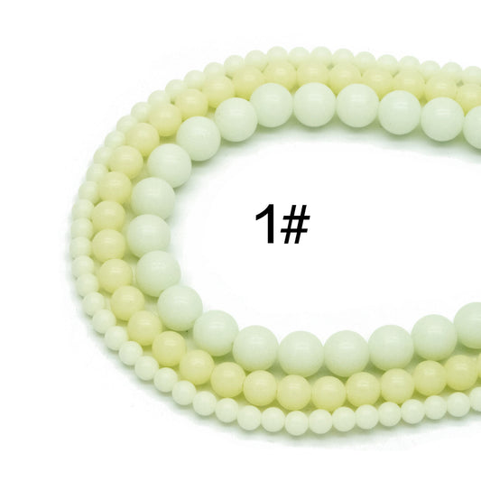 Luminous Stone Beads, Glow in the Dark, Blue/ Green/ Yellow/ Purple Fluorescent Sphere Ball Beads, 14" Strand (TR-014)