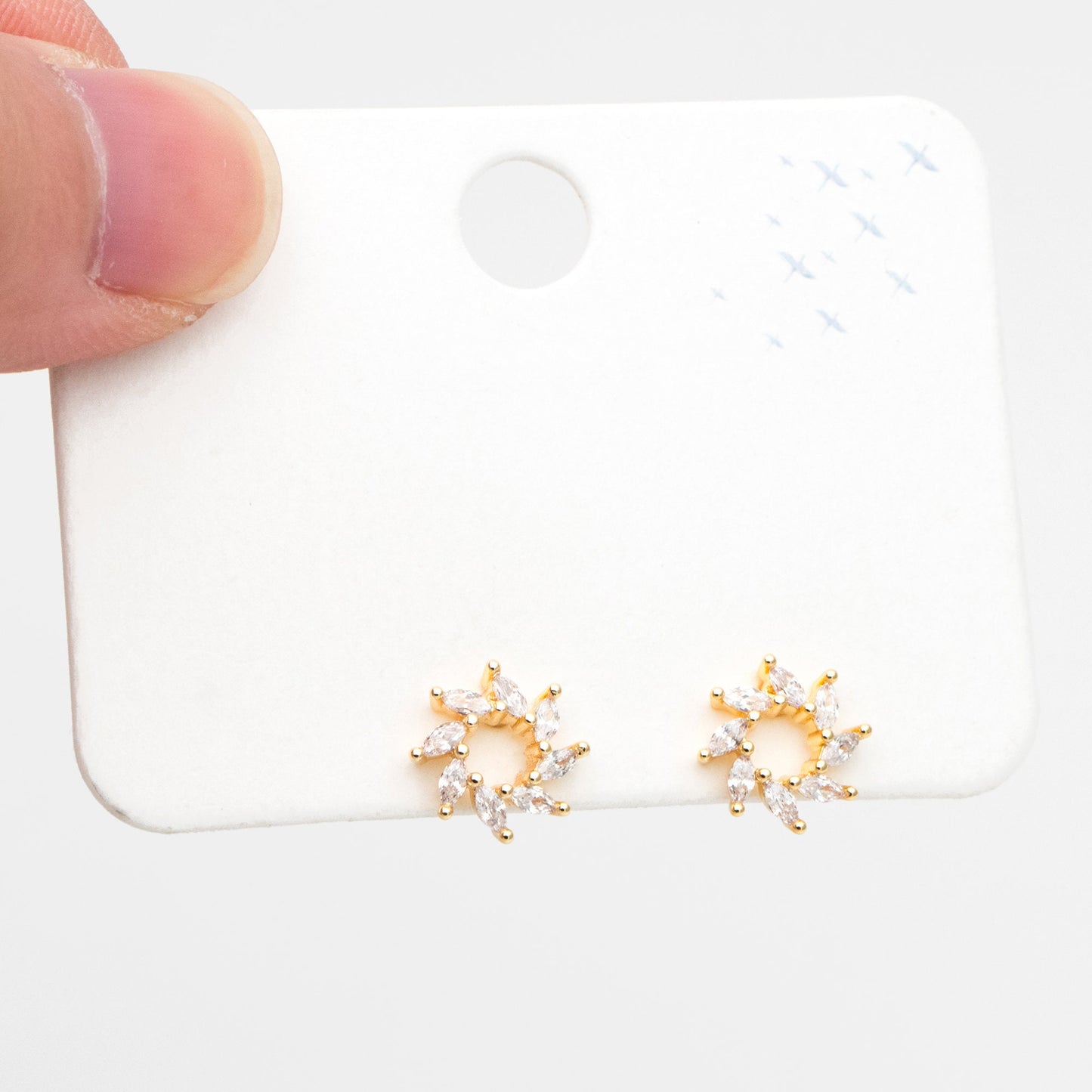 4pcs CZ Pave Gold Flower Ear Posts 10mm, Gold Plated Brass Hoop Earrings (GB-3377)