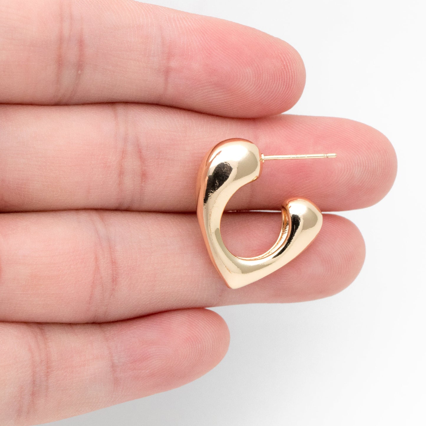 4pcs Gold Heart Earring, Gold Plated Brass Stud Earrings, Jewelry Findings, Wholesale Supplies (GB-3396)