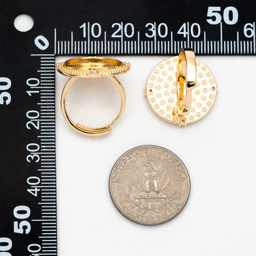 4pcs CZ Pave Gold Blank Base Tray Cabochon Ring Setting, Gold plated Brass Bezel Cabochon Adjustable Ring (#JZ-050)