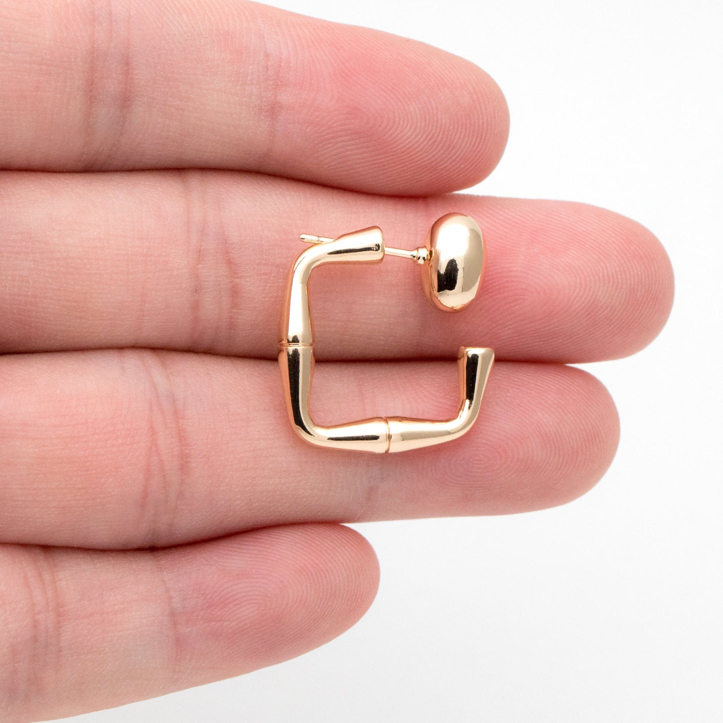 4pcs Oval Bead Ear Post with Square Ear Back, Geometric Earring Posts, 18K Gold Plated Earring Studs (GB-3349)